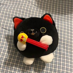 Cute Black Cat Plush with Emoji Accessory